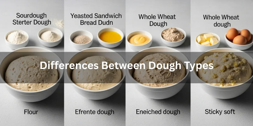 Can You Freeze Bread Dough? Complete Guide for Home & Professional Bakers In 2026 Different bread dough types including sourdough, yeasted, whole wheat, and enriched dough shown side by side with ingredient cues, realistic food photography explaining the differences between dough types-can you freeze bread dough