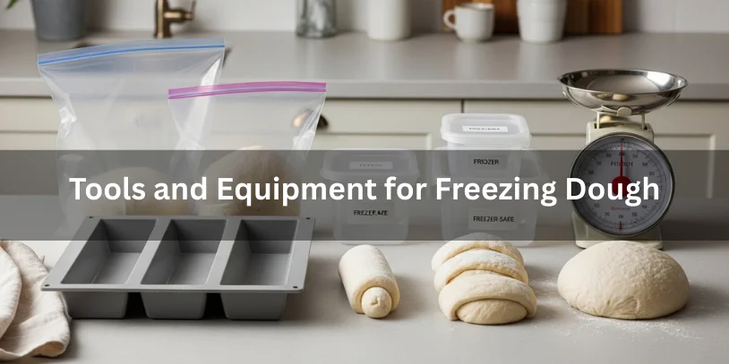 Can You Freeze Bread Dough? Complete Guide for Home & Professional Bakers In 2026 Essential tools and equipment for freezing bread dough including freezer bags, plastic wrap, silicone trays, and containers shown with portioned dough, realistic food photography.-can you freeze bread dough