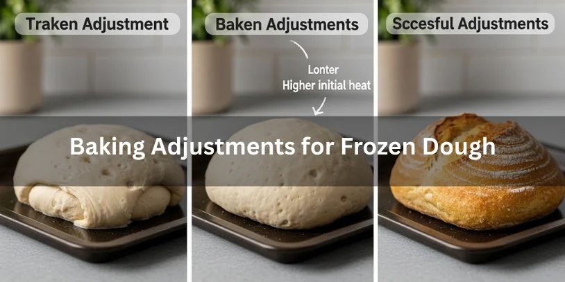 Can You Freeze Bread Dough? Complete Guide for Home & Professional Bakers In 2026 Thawed frozen bread dough with visible bubbles, dough baking in the oven with adjusted heat, and a finished golden loaf, realistic food photography showing baking adjustments for frozen dough.-can you freeze bread dough