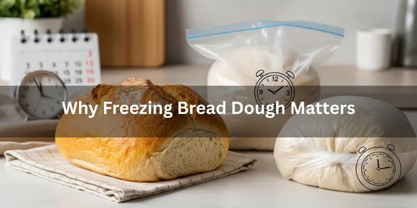 Can You Freeze Bread Dough? Complete Guide for Home & Professional Bakers In 2026 Frozen bread dough shown next to freshly baked bread, realistic food photography explaining why freezing bread dough matters for convenience and freshness.-can you freeze bread dough