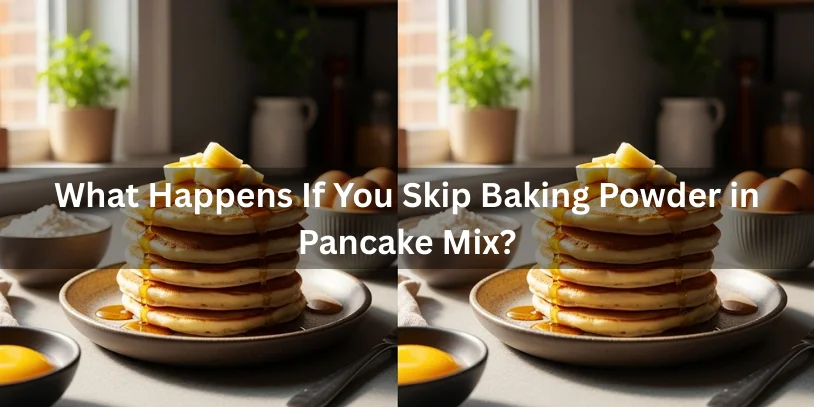 Side-by-side comparison of pancakes made with and without baking powder, showing differences in rise, thickness, and fluffiness, golden stacks with detailed textures, photographed in warm natural sunlight..-can you make pancakes without baking powder