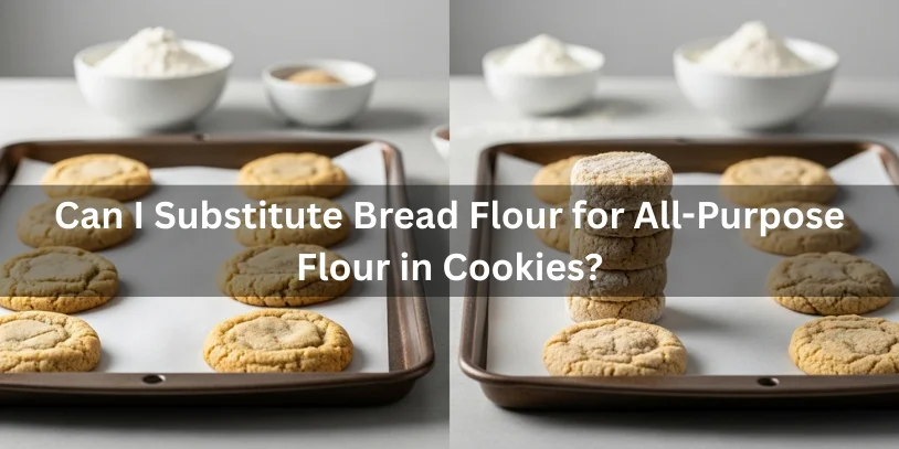 Cookies baked with all-purpose flour compared to bread flour, showing differences in spread, texture, and chew, realistic food photography explaining flour substitution for cookies.-can you use all purpose flour instead of bread flour 