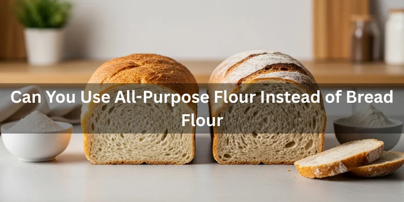 Bread made with all-purpose flour compared to bread flour, showing differences in crumb texture and rise, realistic food photography explaining flour substitution-can you use all purpose flour instead of bread flour