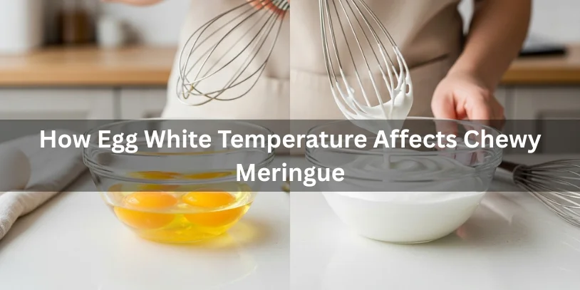 Cold vs room-temperature egg whites shown while whipping meringue, realistic food photography explaining how egg white temperature affects chewy meringue texture.-chewy meringue cookies 