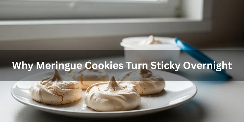 Meringue cookies left out overnight appearing sticky with moisture on the surface, realistic food photography explaining why meringue cookies turn sticky overnight-chewy meringue cookies 