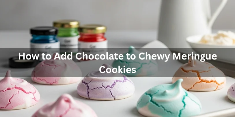 Chewy meringue cookies with chocolate folded into glossy meringue, visible chocolate pieces on parchment paper, realistic food photography showing how to add chocolate to chewy meringue cookies.-chewy meringue cookies 