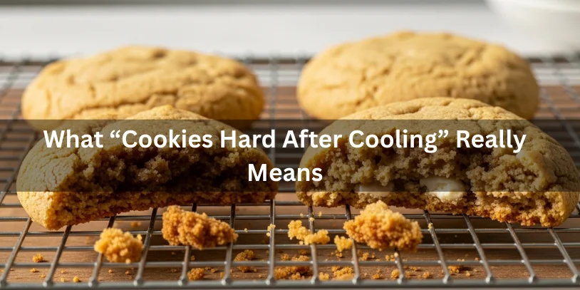 A close-up of cookies showing one with a hard, dense interior and one slightly soft, illustrating what “cookies hard after cooling” really means.-cookies hard after cooling 