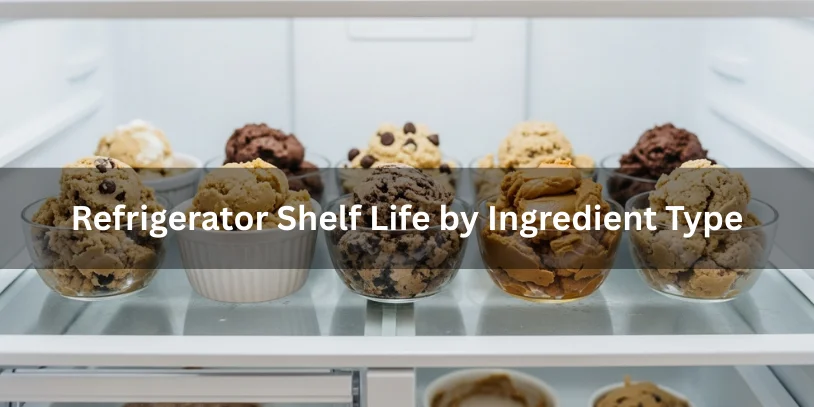 Homemade cookie dough stored in the refrigerator in separate containers by ingredient type, showing variations like chocolate chip, oatmeal, and peanut butter dough, with detailed textures under soft natural lighting.-how long does homemade cookie dough last in the fridge