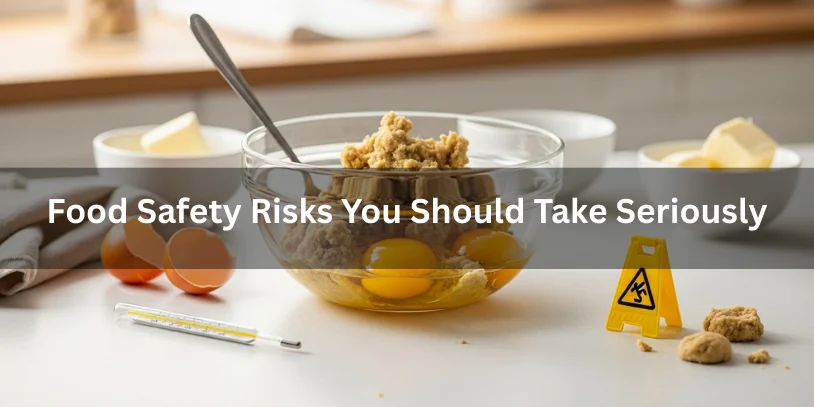 Raw cookie dough in a glass bowl with visible eggs and butter, illustrating food safety risks with hazard cues under soft natural lighting.-how long does homemade cookie dough last in the fridge 