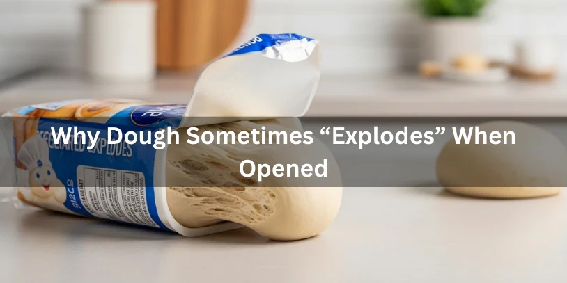 Refrigerated dough container popping open as dough expands, illustrating why pressure buildup can cause dough to “explode” when opened under soft natural lighting.-how long is pillsbury dough good for after expiration date 