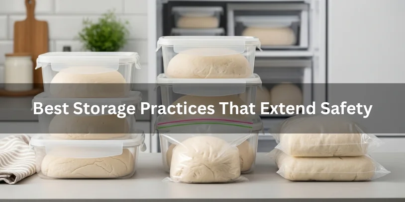 Homemade and store-bought dough stored in airtight containers and resealable bags in a refrigerator, illustrating best practices to extend safety under soft natural lighting.-how long is pillsbury dough good for after expiration date