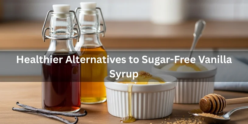 Is Sugar-Free Vanilla Syrup Bad for You? Health Effects, Ingredients, Pros & Safer Alternatives Benifits In 2026 Healthier alternatives to sugar-free vanilla syrup, including homemade vanilla syrup with natural sweeteners, shown with a dessert and vanilla bean on a wooden countertop.-is sugar free vanilla syrup bad for you