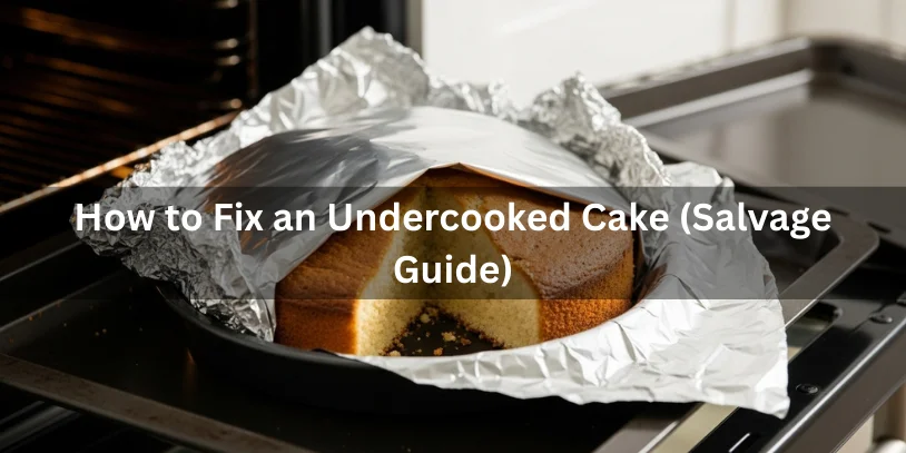 Why Is My Cake Wet in the Middle? Causes, Fixes, and Proven Baking Solutions In 2026 An undercooked cake placed back into the oven with foil on top, showing how to fix and salvage a cake that is wet in the middle.-why is my cake wet in the middle