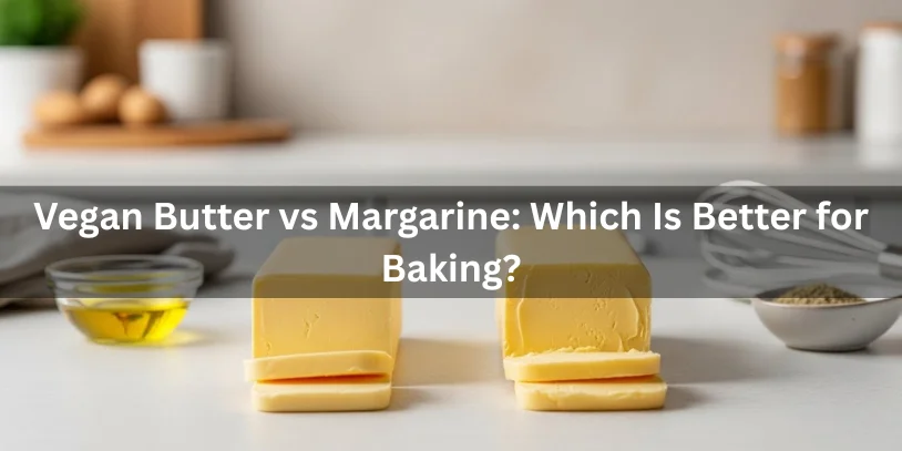 Vegan butter and margarine sticks placed side by side with slices cut to show texture differences, realistic food photography comparing which is better for baking.-best vegan butter for baking 