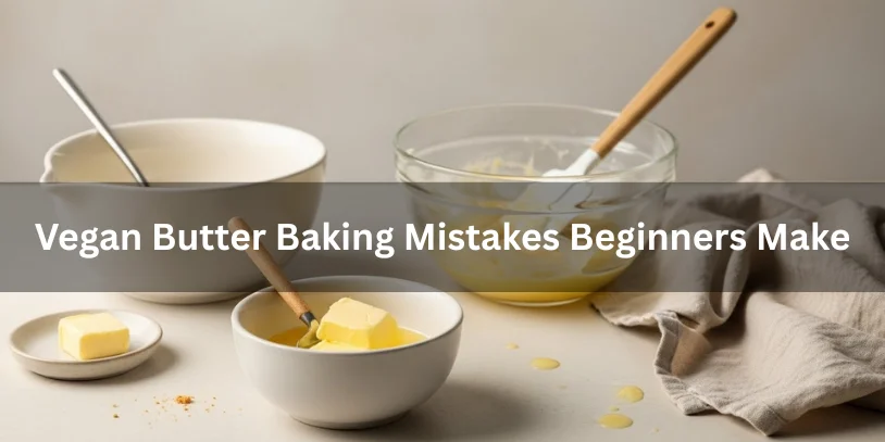 Vegan butter partially melted in a bowl with curdled batter and a spatula nearby, realistic food photography illustrating common vegan butter baking mistakes beginners make.-best vegan butter for baking 