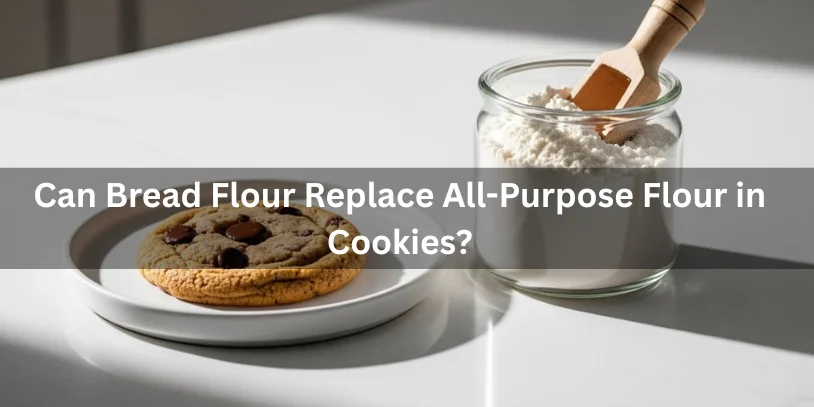Can Bread Flour Be Used for Cookies? 20 Proven Answers for Perfect Cookies A chocolate chip cookie on a plate with a scoop of bread flour next to it, minimalistic and realistic food photography style, illustrating bread flour replacing all-purpose flour in cookies-can bread flour be used for cookies