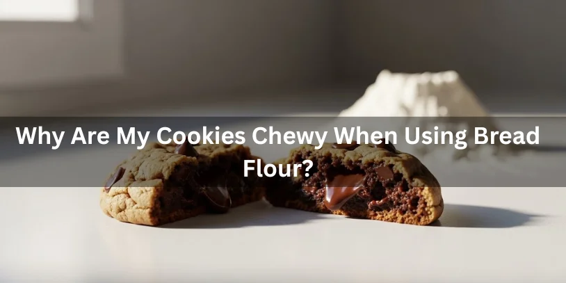 Can Bread Flour Be Used for Cookies? 20 Proven Answers for Perfect Cookies A freshly baked chocolate chip cookie broken in half to show its chewy, soft center, with bread flour in the background, minimalistic and realistic food photography style.-can bread flour be used for cookies