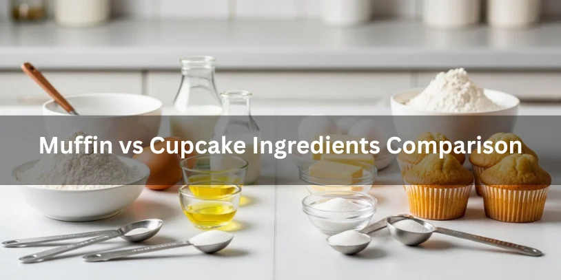 Difference Between Muffin and Cupcake: Key Baking Differences You Should Know Muffin and cupcake ingredients arranged side by side on a kitchen surface, showing differences in butter, oil, and sugar, realistic food photography for ingredient comparison-difference between muffin and cupcake