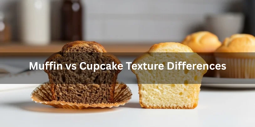 Difference Between Muffin and Cupcake: Key Baking Differences You Should Know Muffin and cupcake cut in half showing texture differences, muffin with dense crumb and cupcake with light, fine crumb, realistic food photography comparing textures.-difference between muffin and cupcake
