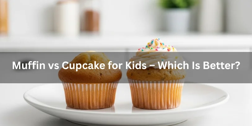 Difference Between Muffin and Cupcake: Key Baking Differences You Should Know A plain muffin and a lightly frosted cupcake placed side by side on a plate, realistic food photography supporting a comparison of muffins and cupcakes for kids-difference between muffin and cupcake