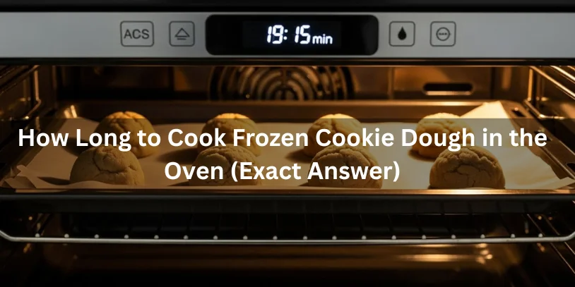 How Long to Cook Frozen Cookie Dough Explained (Time, Temp & Pro Tips) Frozen cookie dough balls baking in a home oven on a parchment-lined tray, turning golden brown, with a visible kitchen timer showing exact baking time, warm cozy kitchen lighting, close-up food photography-how long to cook frozen cookie dough