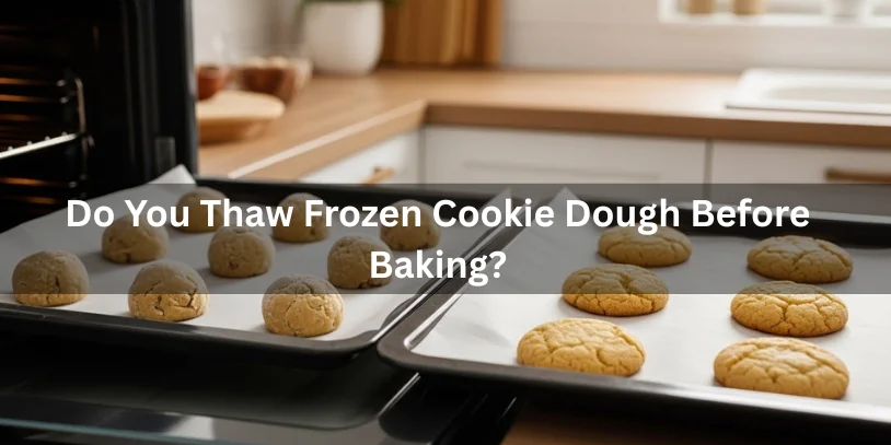 How Long to Cook Frozen Cookie Dough Explained (Time, Temp & Pro Tips) Frozen cookie dough balls on a parchment-lined tray next to an oven, showing one tray frozen and another baked golden, with clear contrast between stages, warm home kitchen lighting, close-up food photography.-how long to cook frozen cookie dough