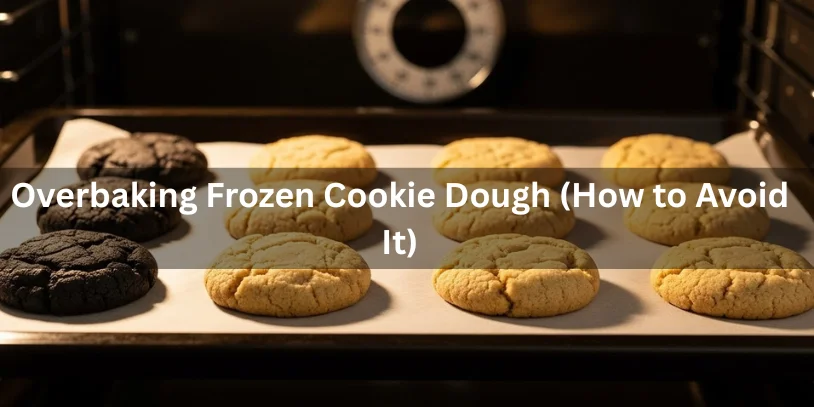 How Long to Cook Frozen Cookie Dough Explained (Time, Temp & Pro Tips) Overbaked frozen cookie dough cookies with dark edges and dry centers next to properly baked golden cookies on a parchment-lined tray, oven slightly open and kitchen timer visible, warm neutral kitchen lighting, close-up food photography for troubleshooting guide.-how long to cook frozen cookie dough