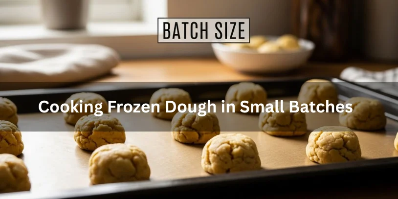 How Long to Cook Frozen Cookie Dough Explained (Time, Temp & Pro Tips) Small batches of frozen cookie dough on a baking tray, evenly spaced and partially baked with some golden and soft, ready for the oven, warm cozy kitchen lighting, close-up food photography for step-by-step baking guide.-how long to cook frozen cookie dough