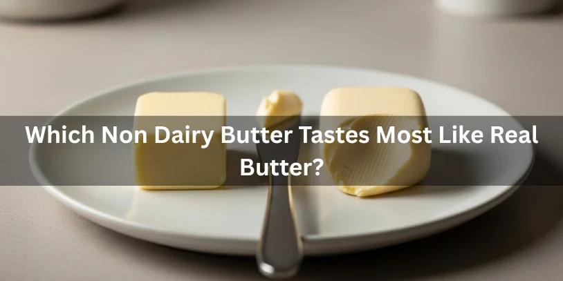 Side-by-side pats of real butter and non-dairy butter with similar texture on a plate, realistic food photography comparing which non-dairy butter tastes most like real butter.-non dairy butter substitute 