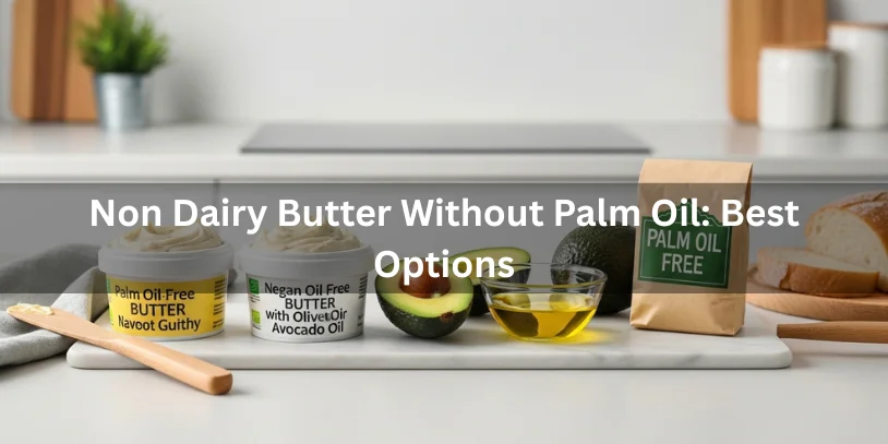 Palm-oil-free non-dairy butter alternatives including olive-oil-based vegan butter and avocado oil substitutes on a kitchen counter, realistic food photography showing the best non-dairy butter options without palm oil.-non dairy butter substitute 