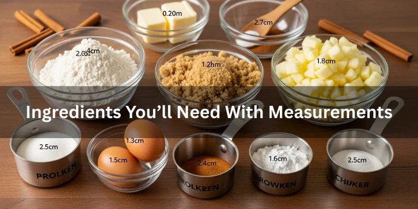 Apple Doodle Cookies (Appledoodles): The Best Apple Snickerdoodle Recipe, Moisture Fixes, Variations & Where to Buy Measured ingredients for apple doodle cookies including flour, sugars, butter, eggs, diced apples, and cinnamon arranged in bowls and measuring cups on a wooden countertop.-apple doodle cookies