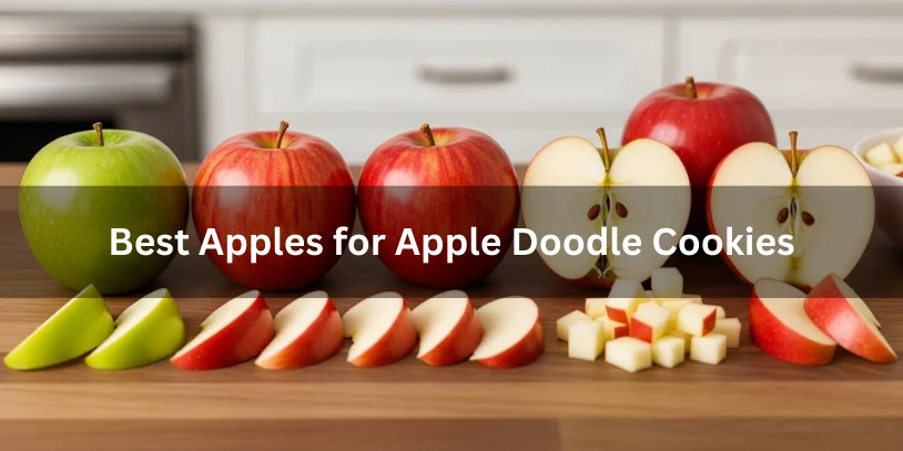 Apple Doodle Cookies (Appledoodles): The Best Apple Snickerdoodle Recipe, Moisture Fixes, Variations & Where to Buy Whole and sliced Granny Smith, Honeycrisp, Fuji, and Gala apples arranged on a wooden countertop with a small bowl of diced apples for baking.-apple doodle cookies