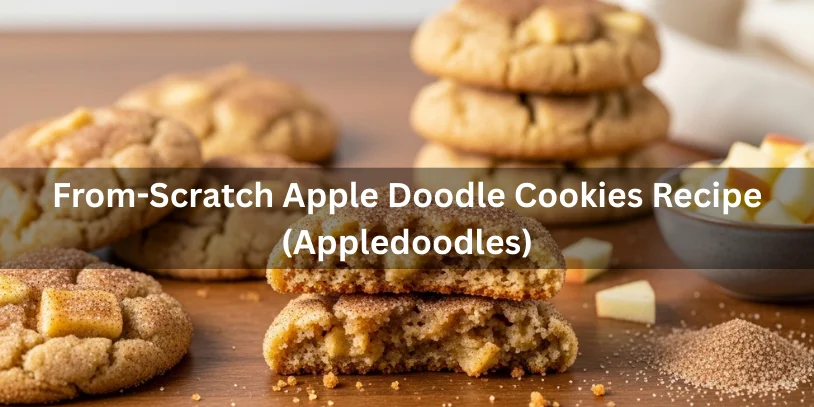 Apple Doodle Cookies (Appledoodles): The Best Apple Snickerdoodle Recipe, Moisture Fixes, Variations & Where to Buy Freshly baked apple doodle cookies (appledoodles) stacked and one broken in half showing soft interior with apple pieces, dusted with cinnamon sugar-apple doodle cookies