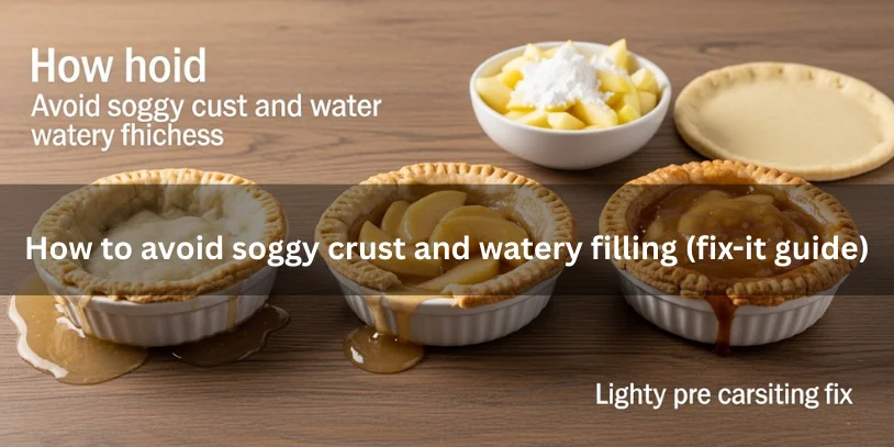 Three mini apple pies showing soggy crust, improved texture, and perfectly crisp crust with thick filling, illustrating how to prevent watery results.-apple pie for one 