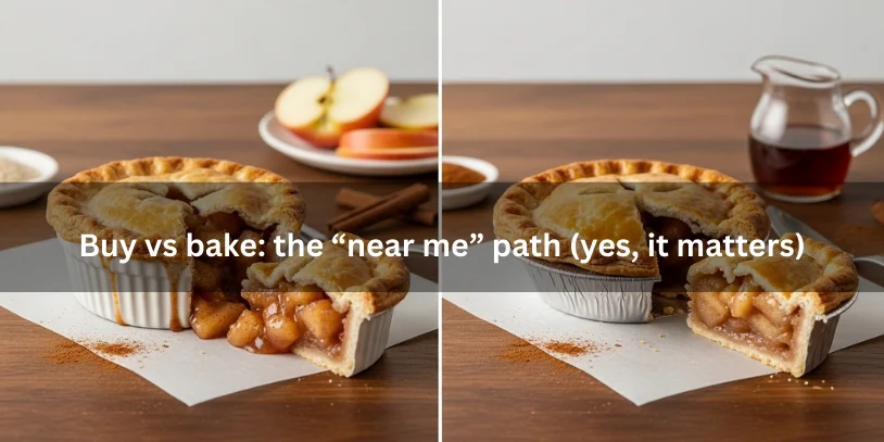 Side-by-side comparison of homemade and store-bought single-serving apple pies, partially sliced to show flaky crust versus uniform top and interior texture differences.-apple pie for one 
