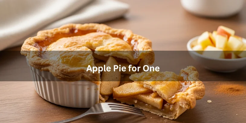 Apple Pie for One: The Perfect Single-Serving Mini Pie (Oven, Microwave, Air Fryer + “Near Me” Options) Single-serving apple pie in a ramekin with golden flaky crust and caramelized apple filling, partially opened to show tender cinnamon apples inside.-apple pie for one