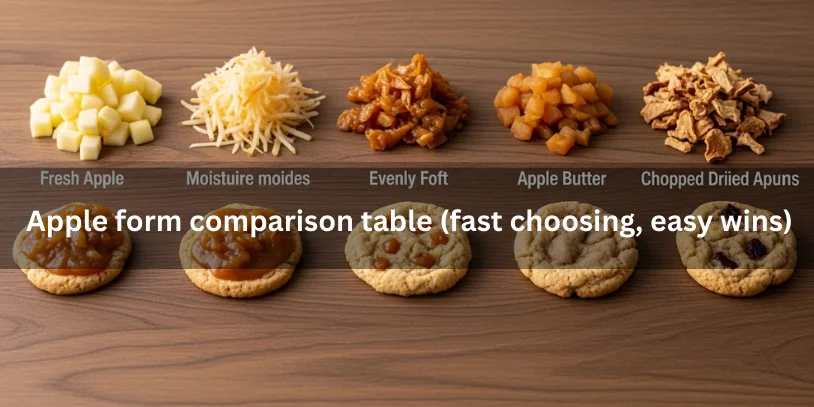 Apple Snickerdoodle Cookies: Soft, Chewy “Appledoodles” With Moisture-Proof Tips, Variations, and Buying Guide Grid-style layout comparing fresh diced, shredded, caramelized, apple butter, and dried apples with matching cookie samples to show texture differences-apple snickerdoodle cookies