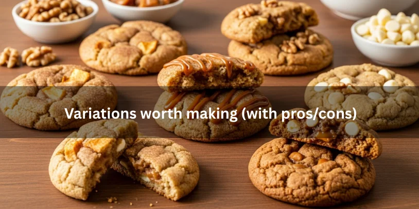 Apple Snickerdoodle Cookies: Soft, Chewy “Appledoodles” With Moisture-Proof Tips, Variations, and Buying Guide Apple snickerdoodle cookie variations including caramel drizzle, walnuts, white chocolate, and thick chewy version, some sliced to show interior texture and mix-ins.-apple snickerdoodle cookies