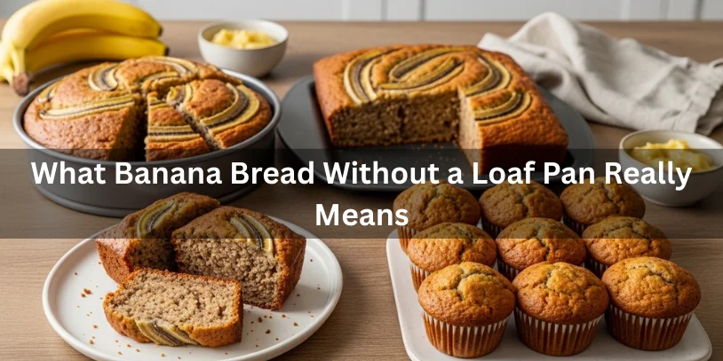 Banana bread baked in round, square, and muffin pans instead of a loaf pan, showing moist crumb and flexible pan options.-banana bread without a loaf pan 