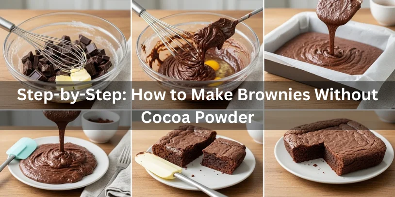 Brownies No Cocoa Powder: Fudgy, Easy Recipe Using Chocolate Bars & Pantry Ingredients In 2026 Step-by-step process of making brownies without cocoa powder, from melted chocolate batter to baked fudgy brownies.-brownies no cocoa powder