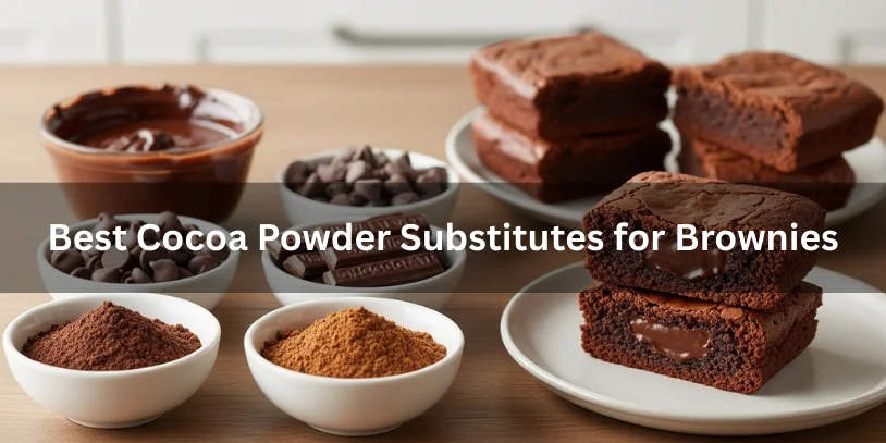 Brownies No Cocoa Powder: Fudgy, Easy Recipe Using Chocolate Bars & Pantry Ingredients In 2026 Cocoa powder substitutes for brownies shown with melted chocolate and fudgy brownies cut open to display texture.-brownies no cocoa powder
