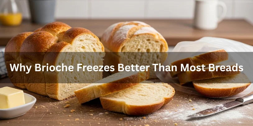 Can You Freeze Brioche Bread? How to Store, Thaw, and Reheat It Without Losing Softness In 2026 Partially sliced brioche loaf with soft, fluffy crumb next to regular bread, showing why brioche freezes better than most breads.-can you freeze brioche bread