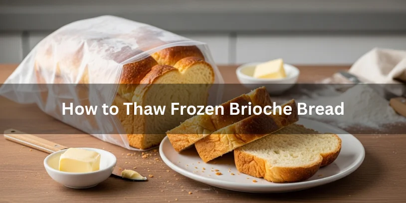 Can You Freeze Brioche Bread? How to Store, Thaw, and Reheat It Without Losing Softness In 2026 Frozen brioche loaf partially wrapped in a freezer-safe bag with slices removed on a plate, showing how to thaw frozen brioche bread.-can you freeze brioche bread