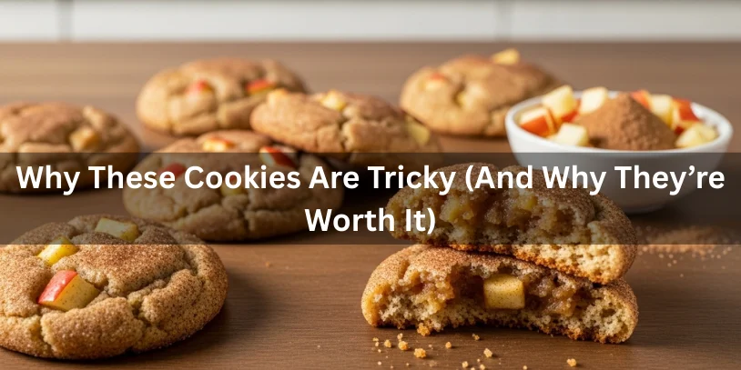 Cinnamon Apple Snickerdoodle Cookies (Soft & Chewy): Moisture-Proof Recipe, Apple Options, and Bake-or-Buy Guide Cinnamon apple snickerdoodle cookies showing slight imperfections alongside a perfectly baked thick, chewy cookie with visible apple pieces and cinnamon sugar coating.-cinnamon apple snickerdoodle cookies