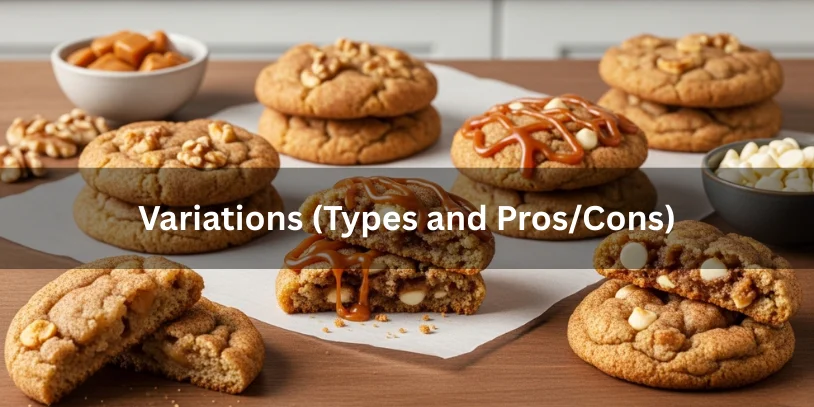 Cinnamon Apple Snickerdoodle Cookies (Soft & Chewy): Moisture-Proof Recipe, Apple Options, and Bake-or-Buy Guide Cinnamon apple snickerdoodle cookie variations including walnuts, caramel drizzle, white chocolate, and thicker chewy version, some sliced to show interior texture differences.-cinnamon apple snickerdoodle cookies