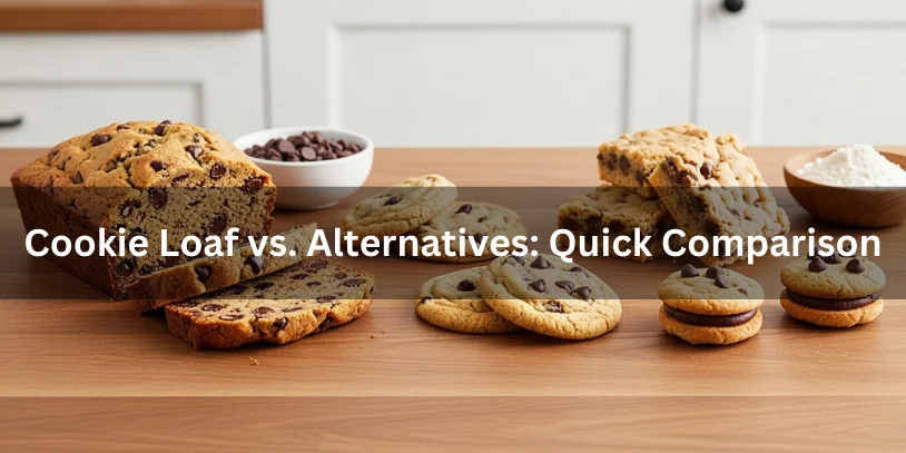 Cookie Loaf: The Best Recipes Guide, History, Variations, and 11 Baking Tips Sliced chocolate chip cookie loaf displayed alongside classic cookies, cookie bars, and mini cookie sandwiches for a size and texture comparison.-cookie loaf