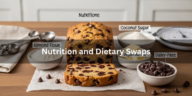 Cookie Loaf: The Best Recipes Guide, History, Variations, and 11 Baking Tips Sliced chocolate chip cookie loaf with small bowls of almond flour, coconut sugar, vegan butter, and dairy-free chocolate chips for dietary swaps and nutrition alternatives.-cookie loaf