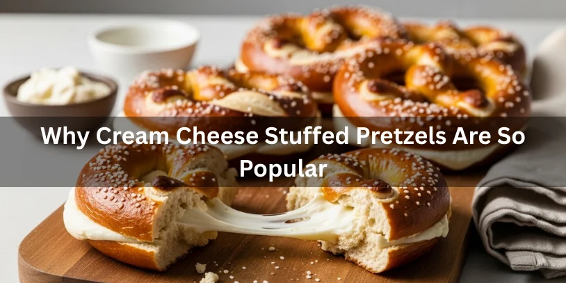 Cream cheese stuffed pretzels broken open to show creamy filling, highlighting why this snack is so popular.-cream cheese stuffed pretzels 