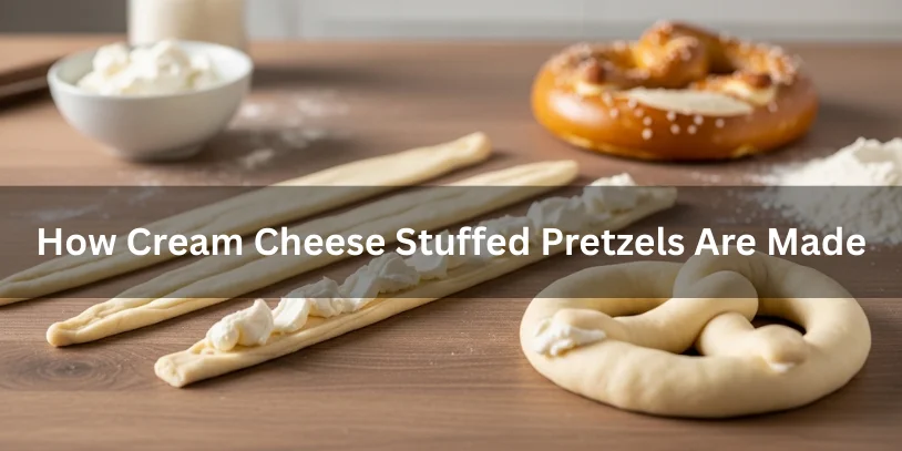 Pretzel dough filled with cream cheese before shaping and baking, showing how cream cheese stuffed pretzels are made.-cream cheese stuffed pretzels 