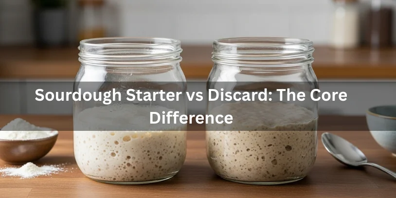 Active sourdough starter and sourdough discard in glass jars side by side, highlighting the core difference in activity and texture.-difference between sourdough starter and discard 